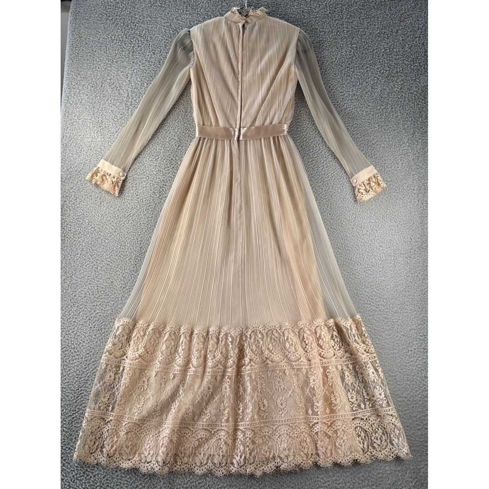 Vintage Miss Elliette Chiffon Maxi Dress Womens 6 Lace Trim Semi Sheer Boho 70s - Picture 8 of 15